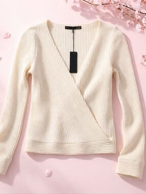 Not For Sale Gifted To Jan Nelson Cream Ribbed Wrap-Front Women's Sweater